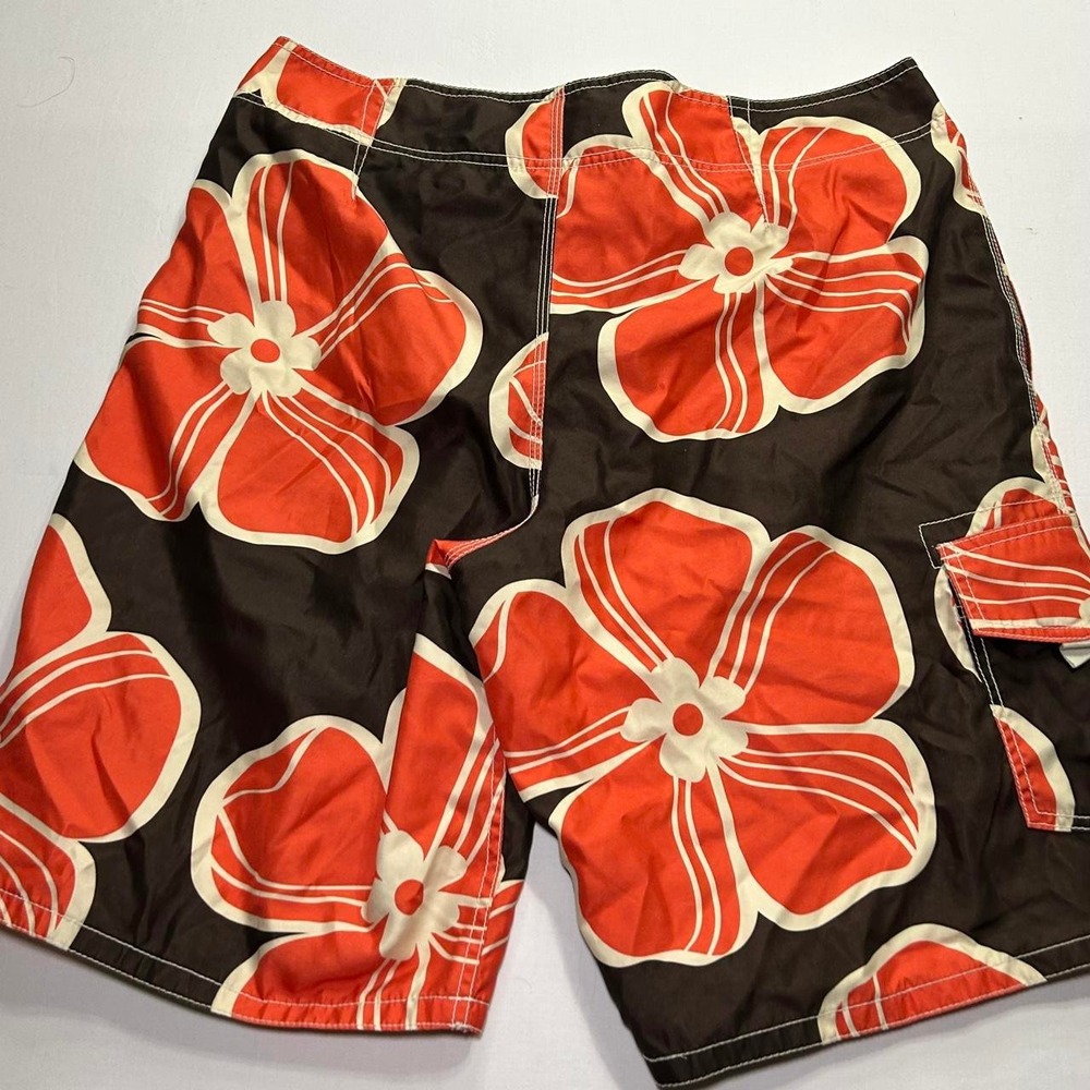 Y2K Baggy Orange Hibiscus Floral Surf Shorts - Picture 5 of 6